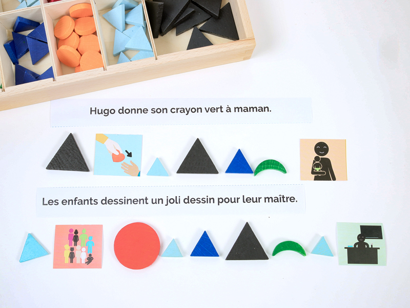 Construction de phrases et exercice de grammaire avec les formes Montessori