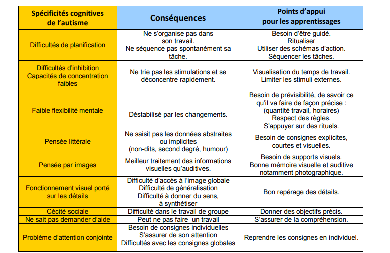 Les spécificités cognitives de l'autisme