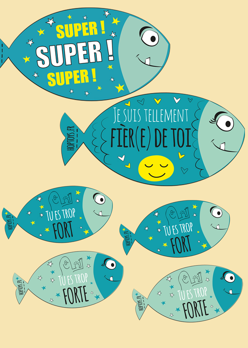 6 poissons bleus qui transmettent un message positif ou d'encouragement.