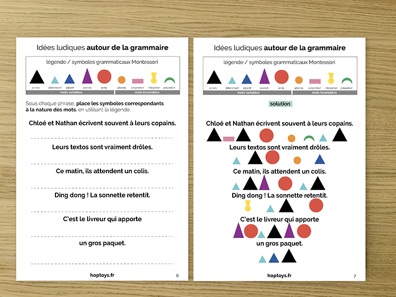 exercices grammaire Montessori