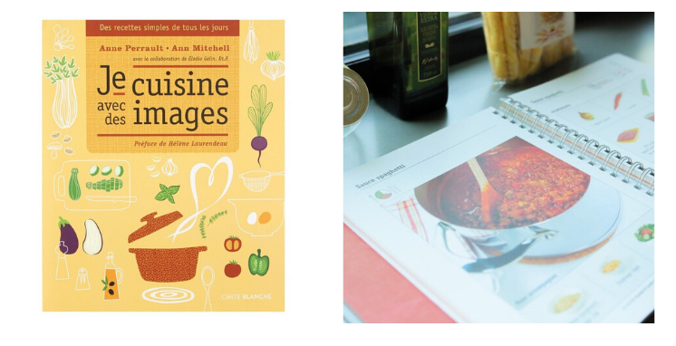 Le livre "Je cuisine avec des images" avec une recette