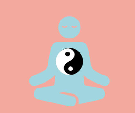 Une personne assise en tailleur avec le signe yin et yang