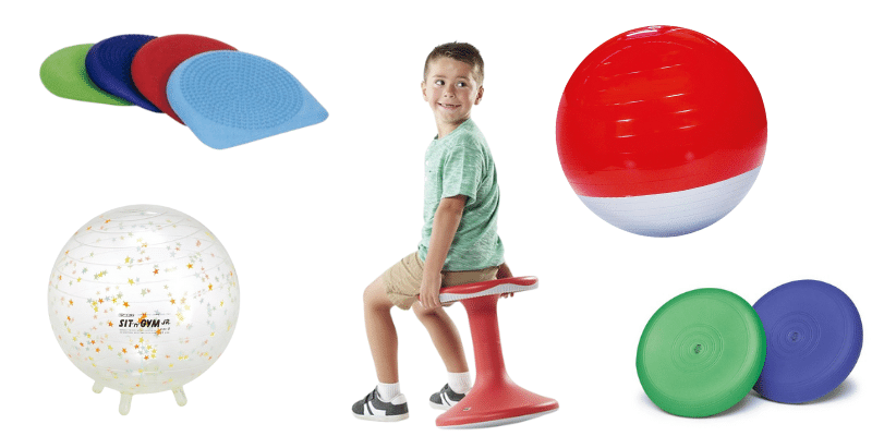 Des assises dynamiques (coussin Dynair, Sit'N'Gym, ballon équilibrant)