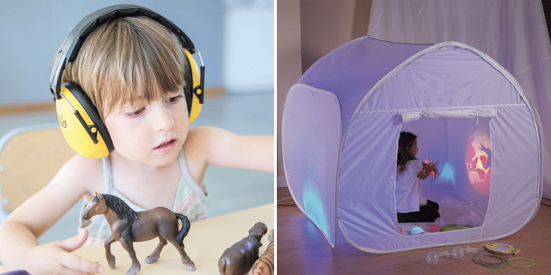 Un casque anti-bruit et une cabane sensorielle