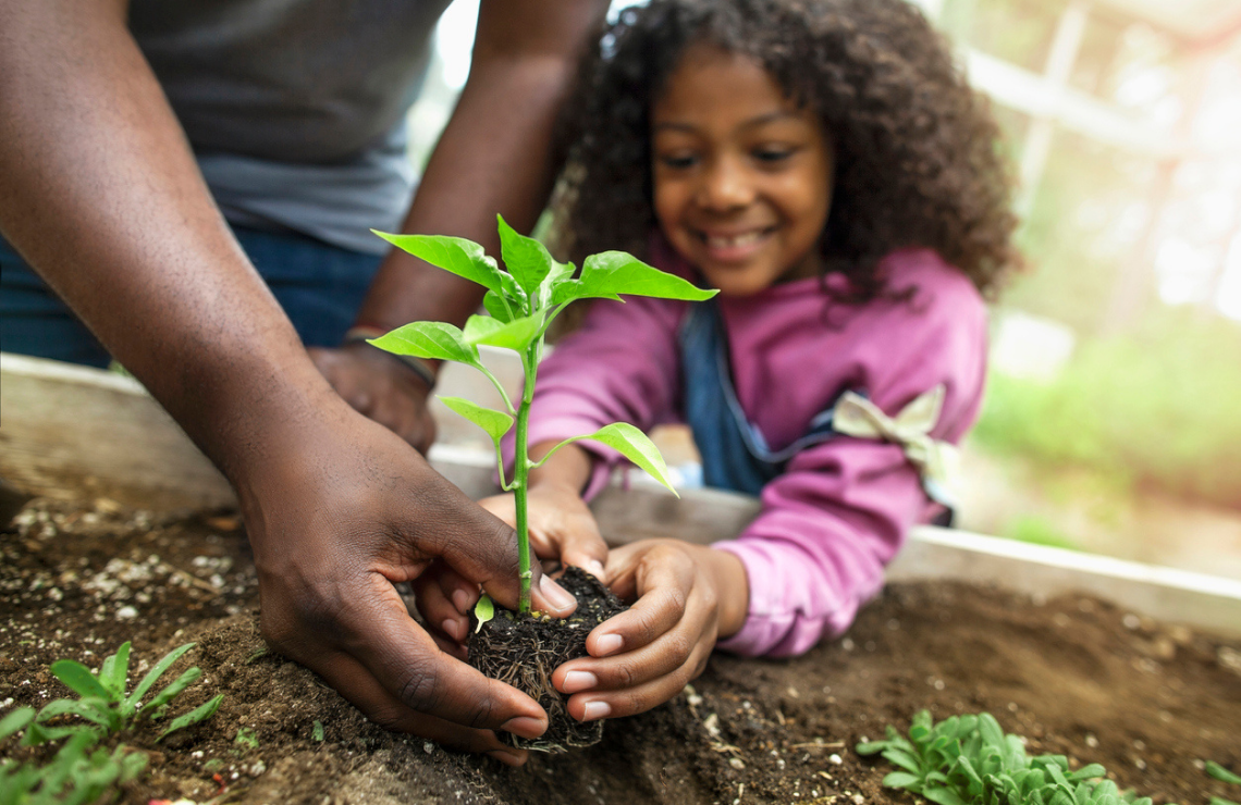 Une petite fille fait du jardinage