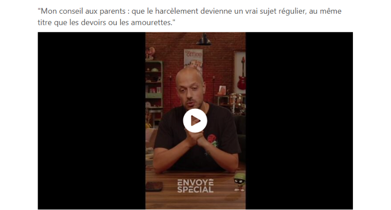 Un youtubeur, Carlito, témoignage contre le harcèlement scolaire.