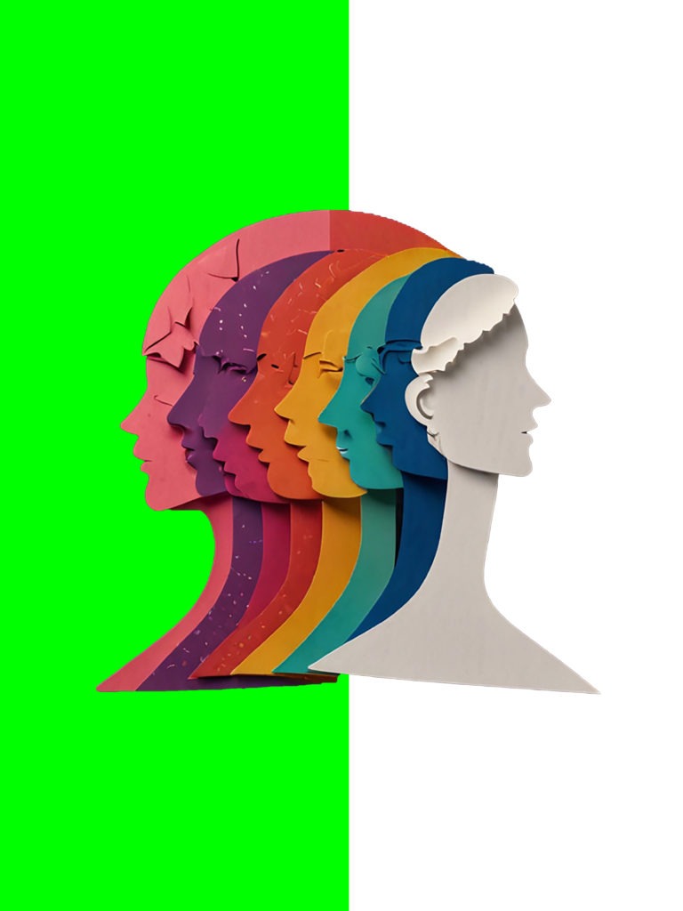Image style papier-carton avec différents profils pour illustrer la neurodiversité