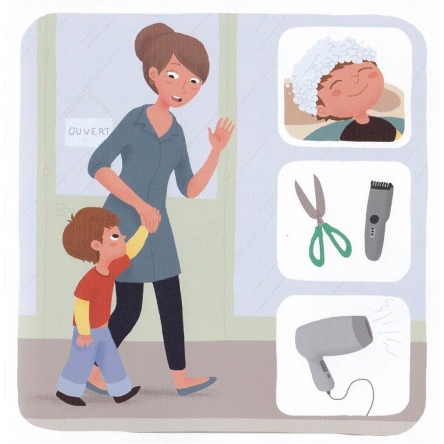 Livre "Je vais chez la coiffeuse" vendu par Hop'Toys qui peut aider à couper les cheveux d'un enfant