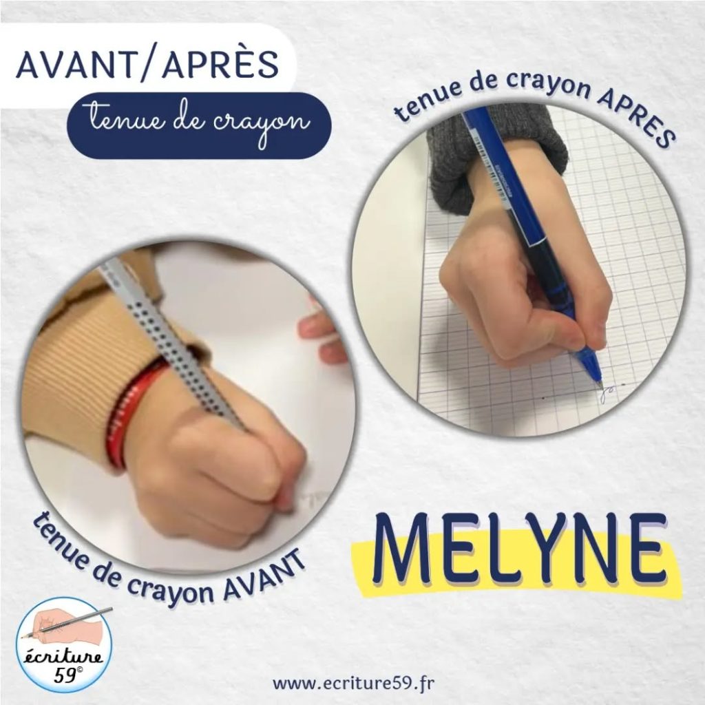 Photo compte Insta Ecriture59 "avant/après" sur la tenue du style en graphopédagogie
